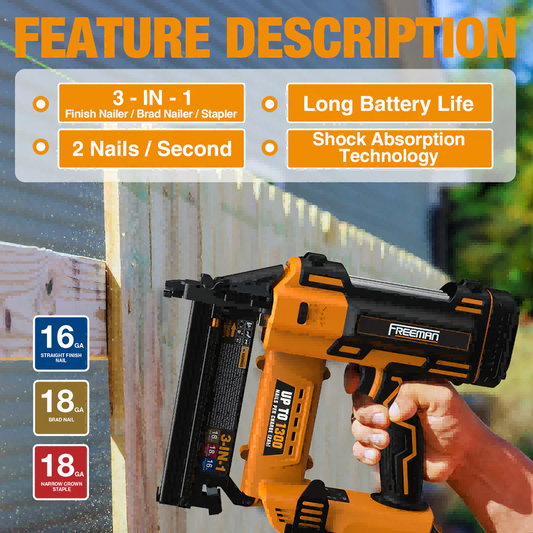 LD509040T50 16 & 18 Gauge 3-in-1 Cordless Brad Nailer / Finish Nailer / Narrow Crown Stapler