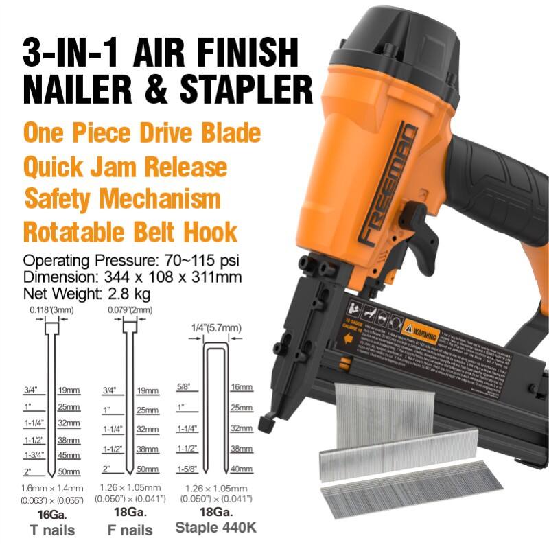FM504050P 16 & 18 Gauge 3-In-1 Pneumatic Brad Nailer, Finish Nailer And 90 Series Stapler