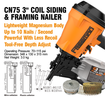 FMCN75 3” Pneumatic Coil Framing Nailer