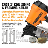 FMCN75 3” Pneumatic Coil Framing Nailer