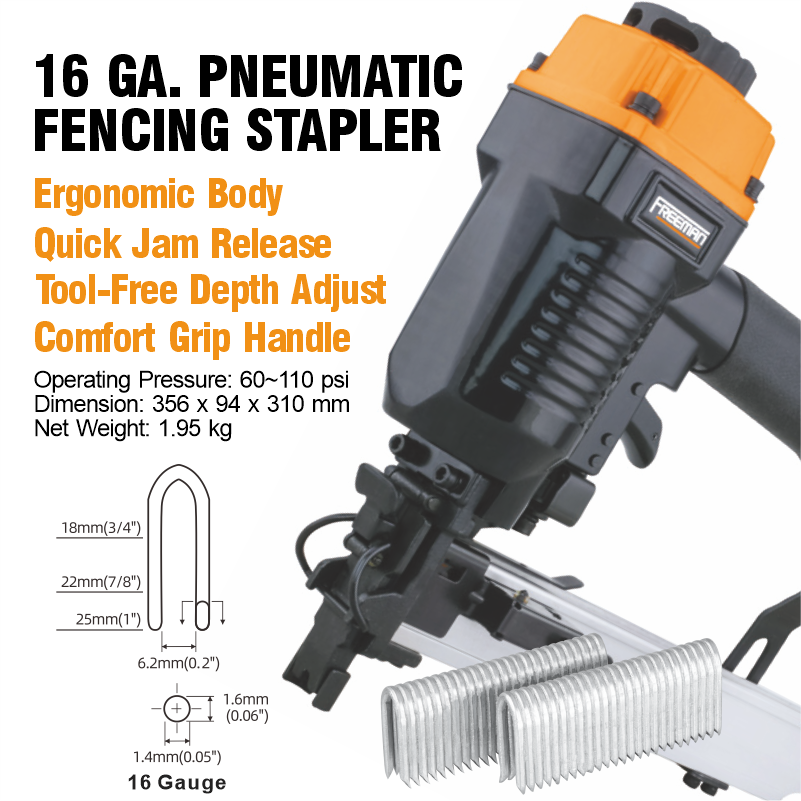 FS16G 16 Gauge 1 Inch Pneumatic Fencing Stapler