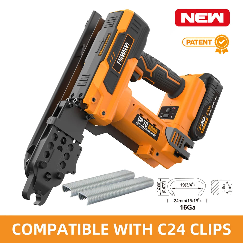 Freeman 20V Cordless Electric Hog Clip Tool - 16 Gauge C-Ring Gun for Upholstery & Gabion (C24)