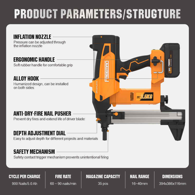 LA65 5th Generation 20V Electric Battery Powered Smart Cordless Concrete Nail Gun With LCD screen And Blue Tooth