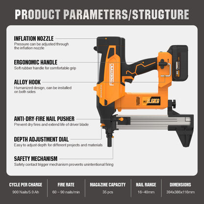 LA65 5th Generation 20V Electric Battery Powered Smart Cordless Concrete Nail Gun With LCD screen And Blue Tooth