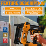 LD509040T50 16 & 18 Gauge 3-in-1 Cordless Brad Nailer / Finish Nailer / Narrow Crown Stapler