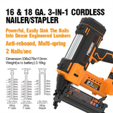 LD509040T50 16 & 18 Gauge 3-in-1 20V Cordless Brad Nailer / Finish Nailer / Narrow Crown Stapler