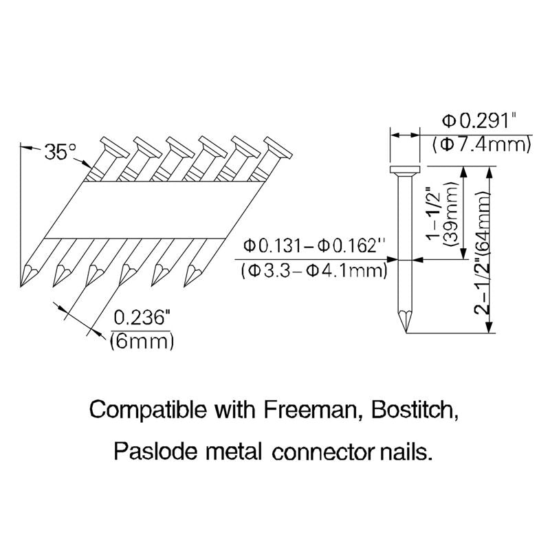XR250S 35 Degree 2-1/2 Inch Pneumatic Metal Connector Nailer