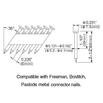 XR250S 35 Degree 2-1/2 Inch Pneumatic Metal Connector Nailer